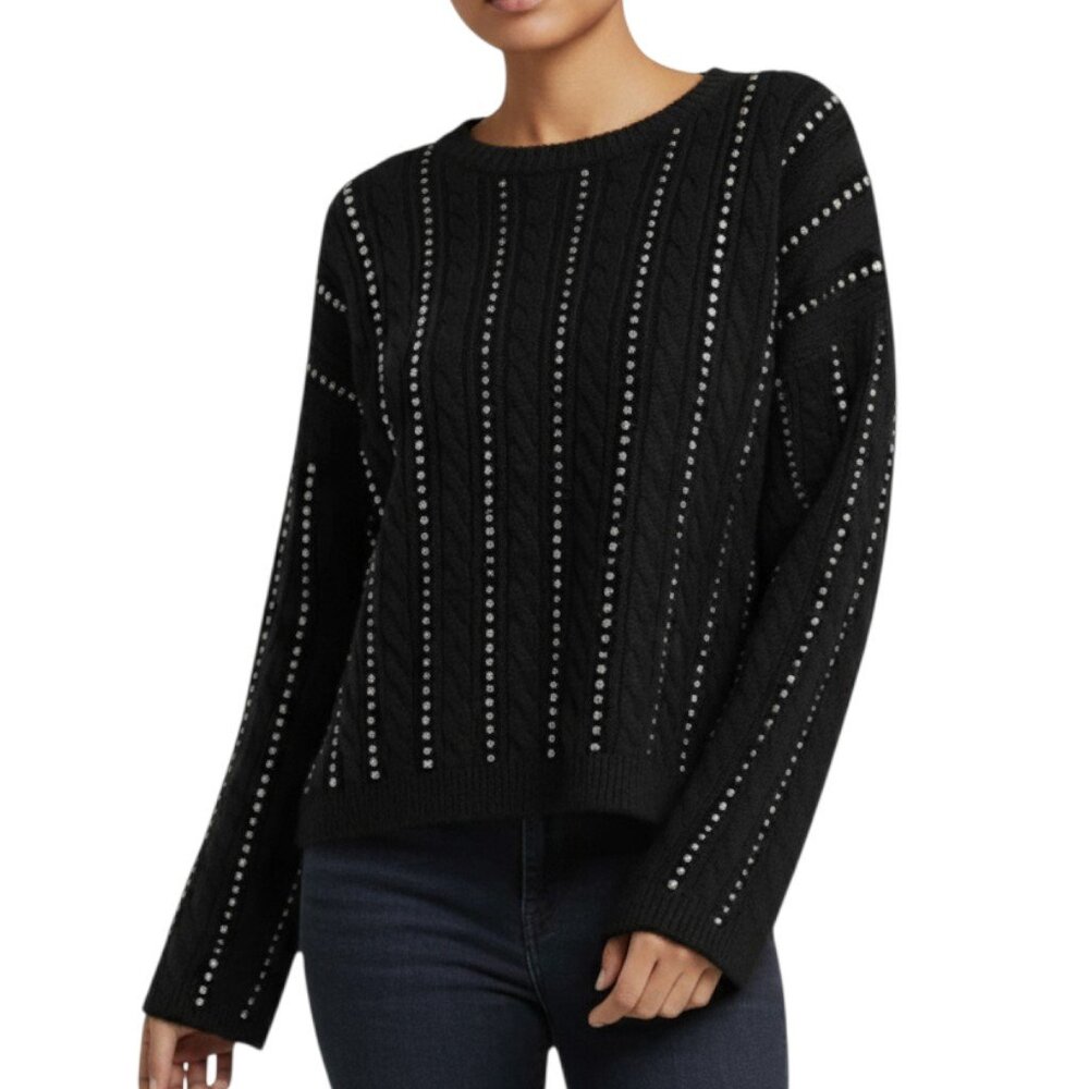Adyson Parker NWT Black Sequin Cable Knit Sweater Women's Size M